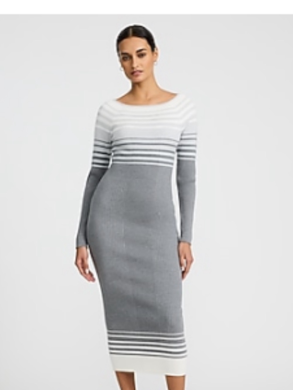 NWT- Express- Gray & White Striped Knit Midi Dress - Women